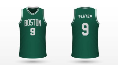 Gerçekçi spor gömlek Boston Celtics, jersey şablon basketbol takımı için. Vektör çizim