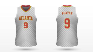 Gerçekçi spor gömlek Atlanta Hawks, jersey şablon basketbol takımı için. Vektör çizim