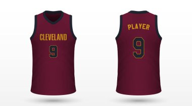 Gerçekçi spor gömlek Cleveland Cavaliers, jersey şablon basketbol takımı için. Vektör çizim