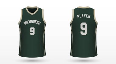 Gerçekçi spor gömlek Milwaukee Bucks, jersey şablon basketbol takımı için. Vektör çizim