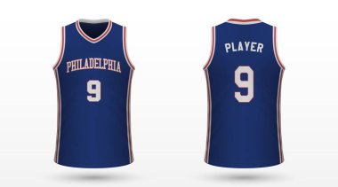 Gerçekçi spor gömlek Philadelphia 76ers, jersey şablon basketbol takımı için. Vektör çizim