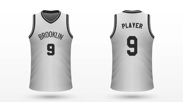 Gerçekçi Spor Gömlek Brooklyn Ağlar Jersey Şablon Basketbol Takımı Için — Stok Vektör