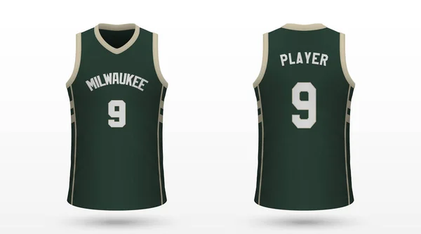 Camisa Deportiva Realista Milwaukee Bucks Plantilla Jersey Para Kit Baloncesto — Archivo Imágenes Vectoriales