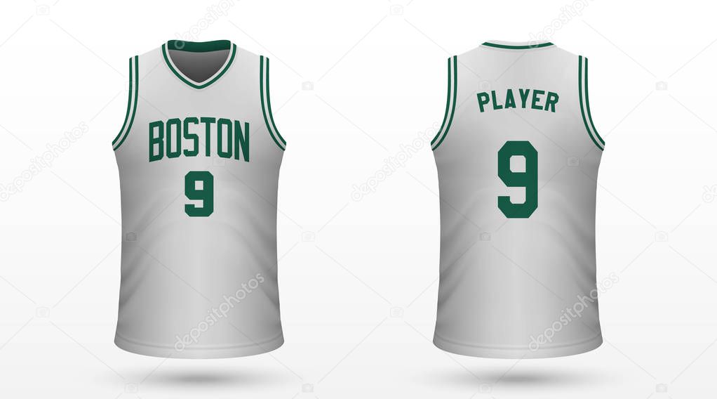 Realistic sport shirt Boston Celtics, jersey template for basketball kit. Vector illustration