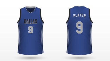 Gerçekçi spor gömlek Dallas Mavericks, jersey şablon basketbol takımı için. Vektör çizim