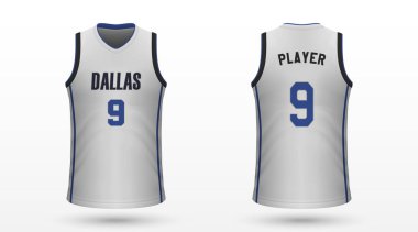 Gerçekçi spor gömlek Dallas Mavericks, jersey şablon basketbol takımı için. Vektör çizim