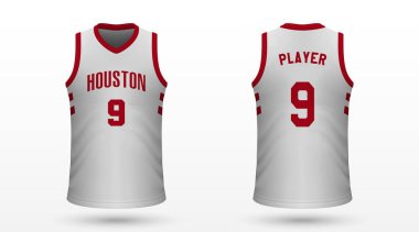 Gerçekçi spor gömlek Houston Rockets, jersey şablon basketbol takımı için. Vektör çizim