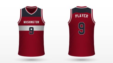 Gerçekçi spor gömlek Washington Wizards, jersey şablon basketbol takımı için. Vektör çizim