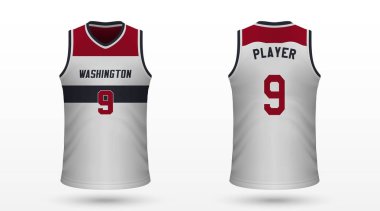 Gerçekçi spor gömlek Washington Wizards, jersey şablon basketbol takımı için. Vektör çizim