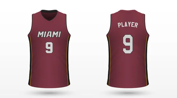 Gerçekçi Spor Gömlek Miami Heat Jersey Şablon Basketbol Takımı Için — Stok Vektör