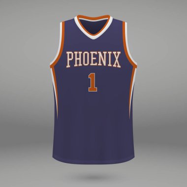 Gerçekçi spor gömlek Phoenix Suns, jersey şablon basketbol takımı için. Vektör çizim