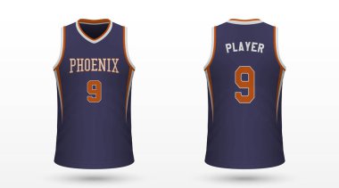 Gerçekçi spor gömlek Phoenix Suns, jersey şablon basketbol takımı için. Vektör çizim