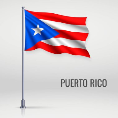 Bayrak direği üzerinde sallanan bayrak Puerto Rico. Bağımsızlık günü afiş tasarımı için şablon