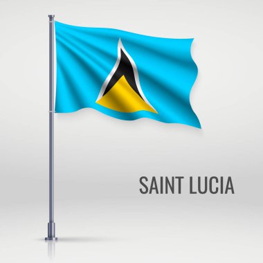 Saint Lucia bayrağı bayrak direği üzerinde sallayarak. Bağımsızlık günü afiş tasarımı için şablon