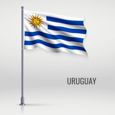 Bayrak direği Uruguay bayrağı sallayarak. Bağımsızlık günü afiş tasarımı için şablon