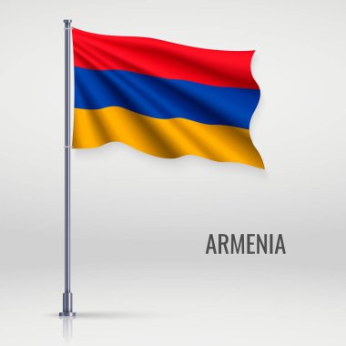Bayrak direğinde Ermenistan bayrağı sallıyor. Bağımsızlık Günü poster tasarımı için şablon