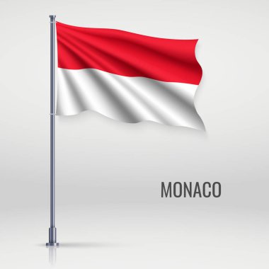 Bayrak direğinde Monako bayrağı sallıyor. Bağımsızlık Günü poster tasarımı için şablon