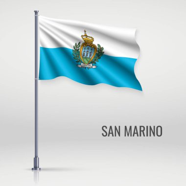 Bayrak direğinde San Marino bayrağı sallıyor. Bağımsızlık Günü poster tasarımı için şablon