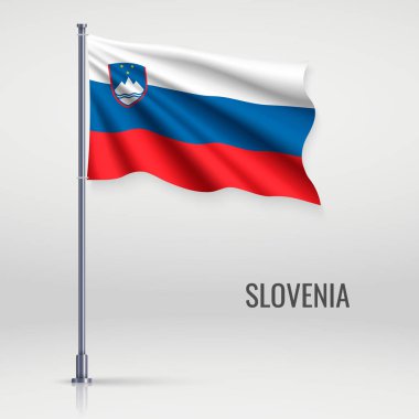 Bayrak direğinde Slovenya bayrağı sallıyor. Bağımsızlık Günü poster tasarımı için şablon