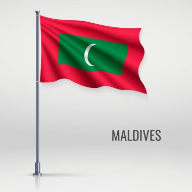 Bayrak direğinde dalgalanan Maldivler bayrağı. Bağımsızlık Günü poster tasarımı için şablon