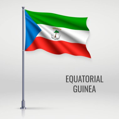 Bayrak direğinde Ekvator Ginesi bayrağı sallıyor. Bağımsızlık Günü poster tasarımı için şablon