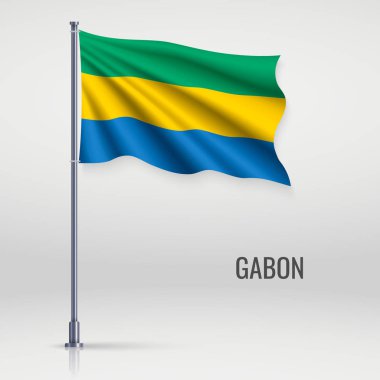 Bayrak direğinde Gabon bayrağı sallıyor. Bağımsızlık Günü poster tasarımı için şablon