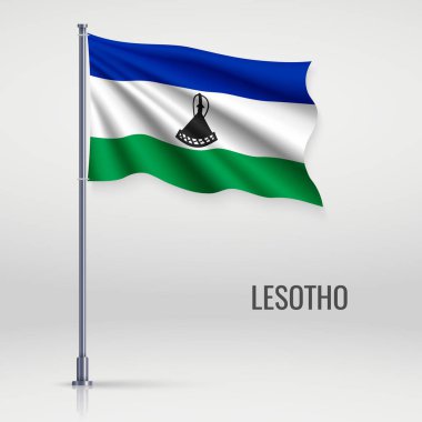 Bayrak direğinde Lesotho bayrağı sallıyor. Bağımsızlık Günü poster tasarımı için şablon