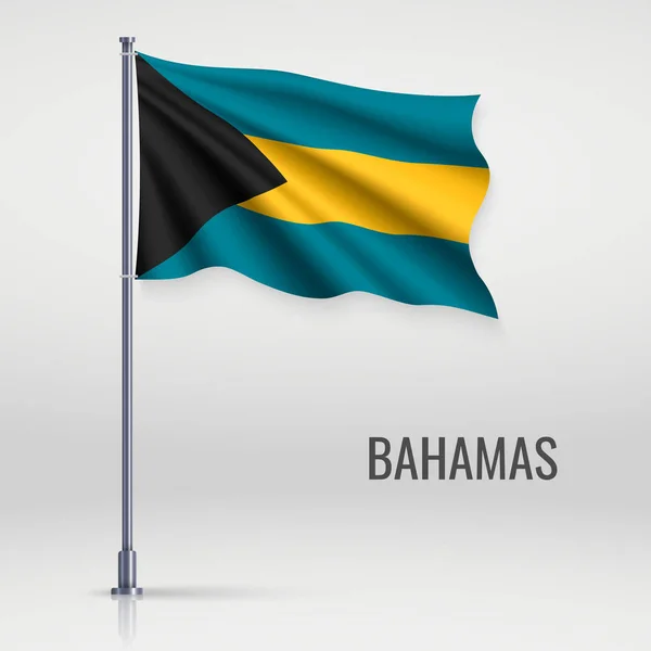 Sventolando Bandiera Delle Bahamas Sul Pennone Modello Design Del Poster — Vettoriale Stock