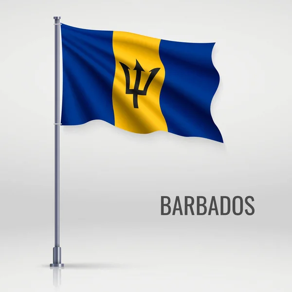 Sventolando Bandiera Delle Barbados Sul Pennone Modello Design Del Poster — Vettoriale Stock