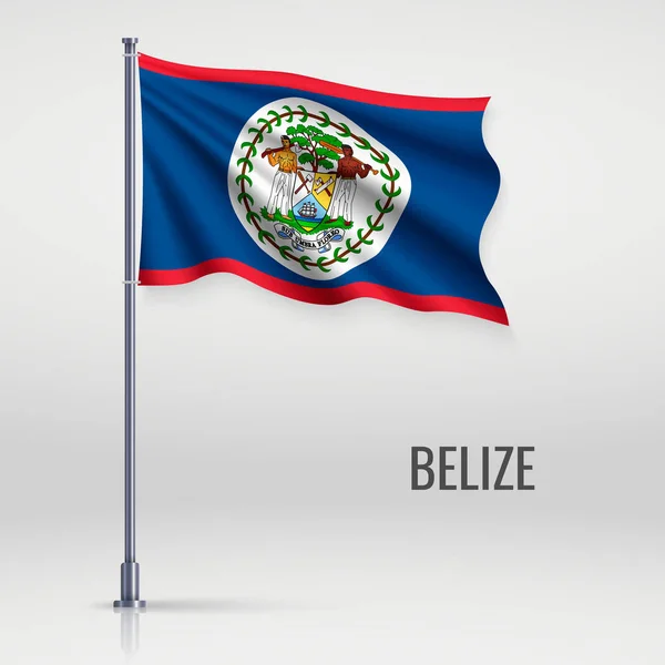 Acenando Bandeira Belize Mastro Bandeira Modelo Para Projeto Cartaz Dia —  Vetores de Stock