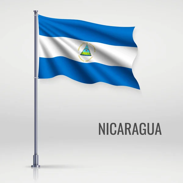 Machać Flaga Nikaragui Maszt Szablon Projekt Plakatu Dzień Niepodległości — Wektor stockowy