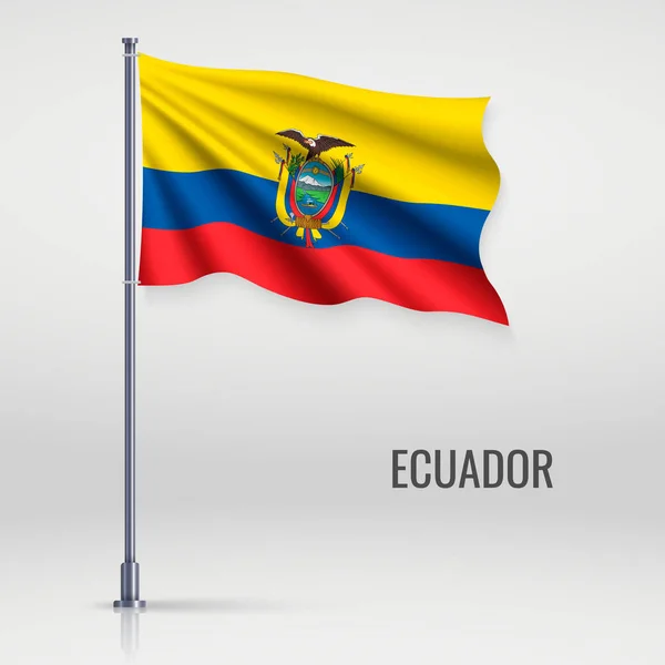 Ondeando Bandera Ecuador Asta Bandera Plantilla Para Diseño Póster Día — Vector de stock