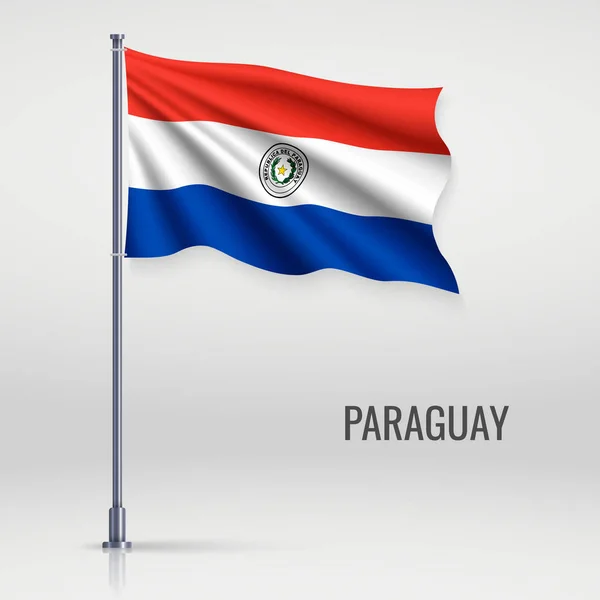Drapeau Flottant Paraguay Sur Mât Modèle Pour Conception Affiche Journée — Image vectorielle