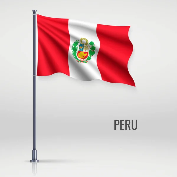 Mengibarkan Bendera Peru Tiang Bendera Desain Poster Hari Kemerdekaan - Stok Vektor