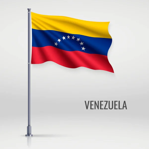 Waving Flag Venezuela Flagpole Template Independence Day Poster Design — Stock Vector