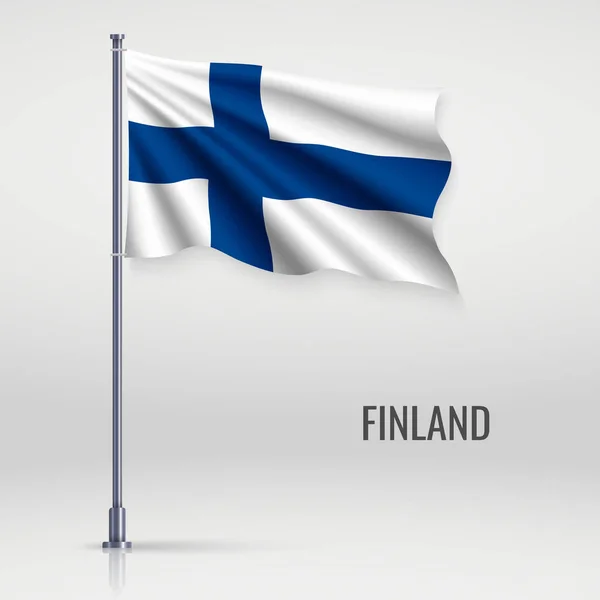 Ondeando Bandera Finlandia Asta Bandera Plantilla Para Diseño Póster Día — Vector de stock