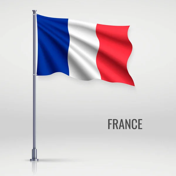 Ondeando Bandera Francia Asta Bandera Plantilla Para Diseño Póster Día — Vector de stock