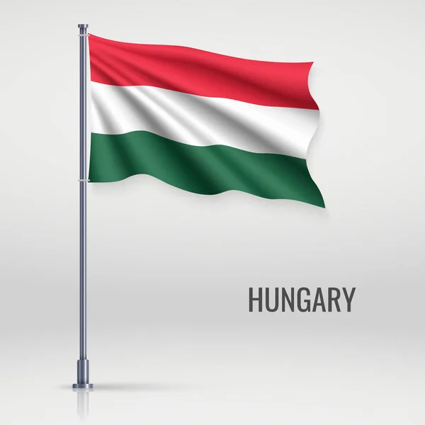 Acenando Bandeira Hungria Mastro Bandeira Modelo Para Projeto Cartaz Dia — Vetor de Stock