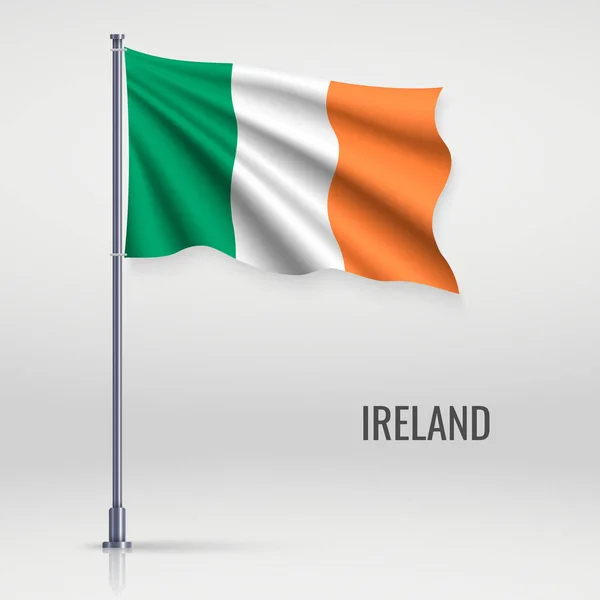 Acenando Bandeira Irlanda Mastro Bandeira Modelo Para Projeto Cartaz Dia — Vetor de Stock