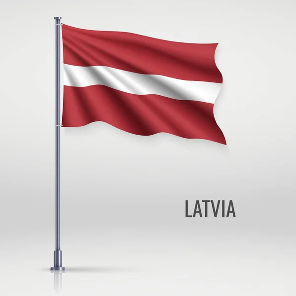 Acenando Bandeira Letônia Mastro Bandeira Modelo Para Projeto Cartaz Dia — Vetor de Stock