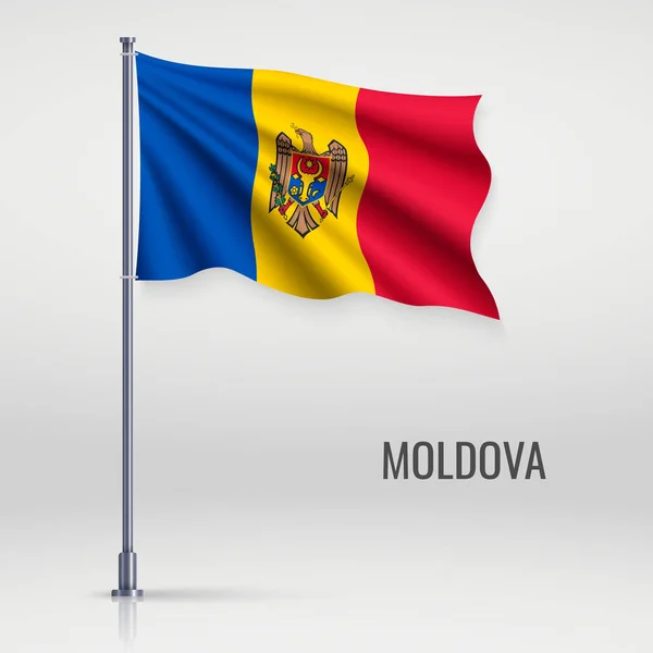 Drapeau Moldavie Agitant Sur Mât Modèle Pour Conception Affiche Journée — Image vectorielle