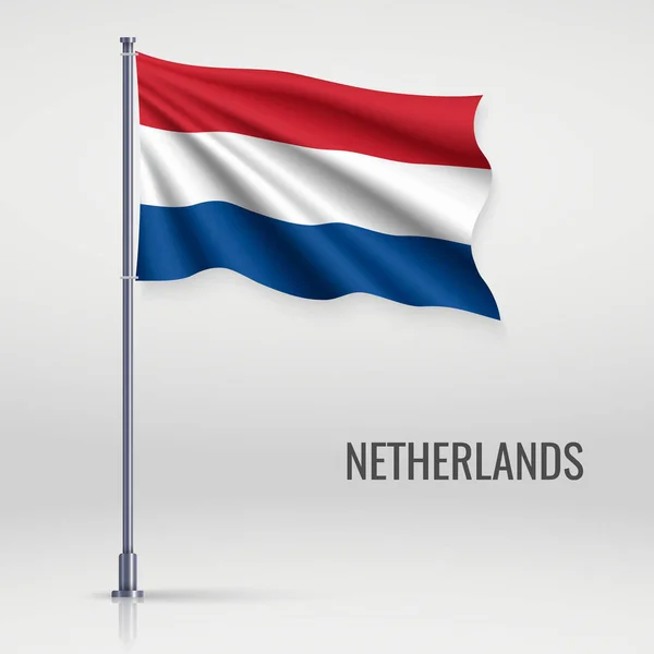 Ondeando Bandera Holanda Asta Bandera Plantilla Para Diseño Póster Día — Vector de stock