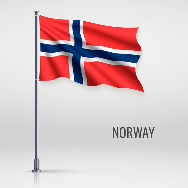 Flagge Norwegens Fahnenmast Schwenken Vorlage Für Plakatgestaltung Zum Unabhängigkeitstag — Stockvektor