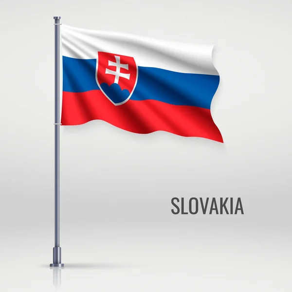 Ondeando Bandera Eslovaquia Asta Bandera Plantilla Para Diseño Póster Día — Vector de stock