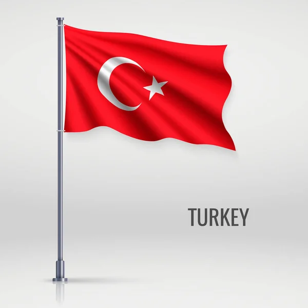 Ondeando Bandera Turquía Asta Bandera Plantilla Para Diseño Póster Día — Vector de stock