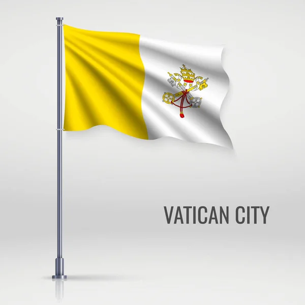 Drapeau Agitant Cité Vatican Sur Mât Modèle Pour Conception Affiche — Image vectorielle