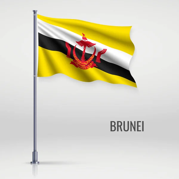 Mává Brunejskou Vlajkou Stožáru Šablona Pro Design Plakátu Dne Nezávislosti — Stockový vektor