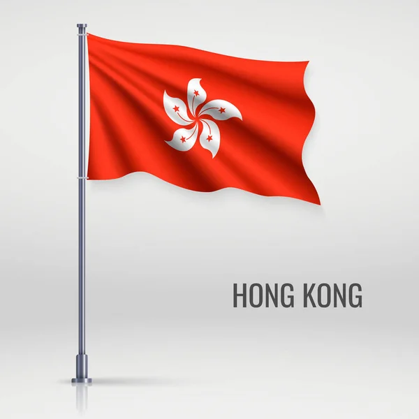 Waving Flag Hong Kong Flagpole Template Independence Day Poster Design — Stock Vector