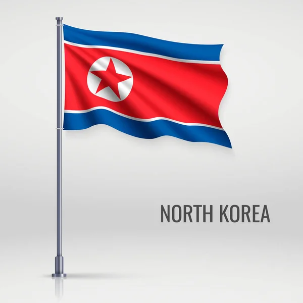 Ondeando Bandera Corea Del Norte Asta Bandera Plantilla Para Diseño — Archivo Imágenes Vectoriales