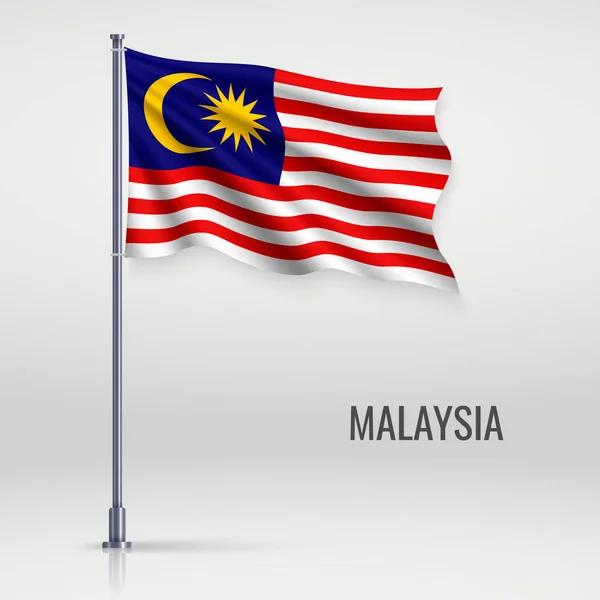 Mengibarkan Bendera Malaysia Tiang Bendera Desain Poster Hari Kemerdekaan - Stok Vektor